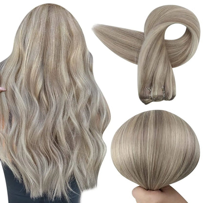 Verander Je Uiterlijk met Full Shine Ombre Blonde Menselijk Haar Weft Extensions - Zijdeachtig Steil 100g Remy Skin Dubbele Weft Bundels voor een Perfecte Salonafwerking!