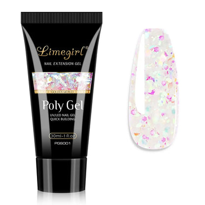 LIMEGIRL 30ml Glanzend Nageluitbreidingsgel - Kristal-Infused Acryl Poly UV Formule voor Snelle en Gemakkelijke Manicures!