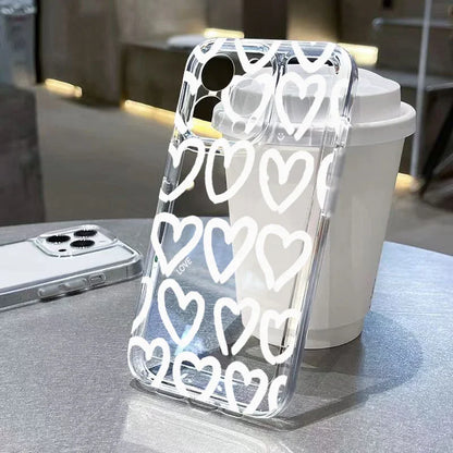 Schattige Cartoon Liefde Hart Telefoonhoes voor iPhone 16 Pro Max, 14, 12, 13, 11, 15, Mini, X, XR, XS, 7, 8 Plus, SE 2 & 3 - Heldere Zachte Shell Bescherming