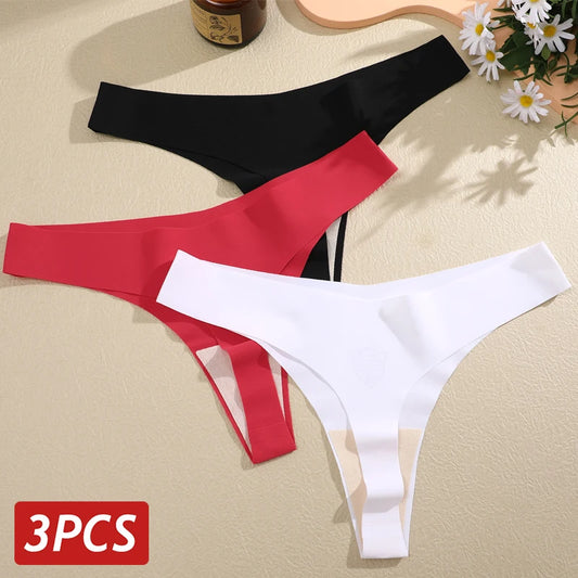 Verleidelijke V-taille naadloze string set voor vrouwen - 3 ultra-dunne ijszijde onderbroeken voor ultiem comfort en stijl