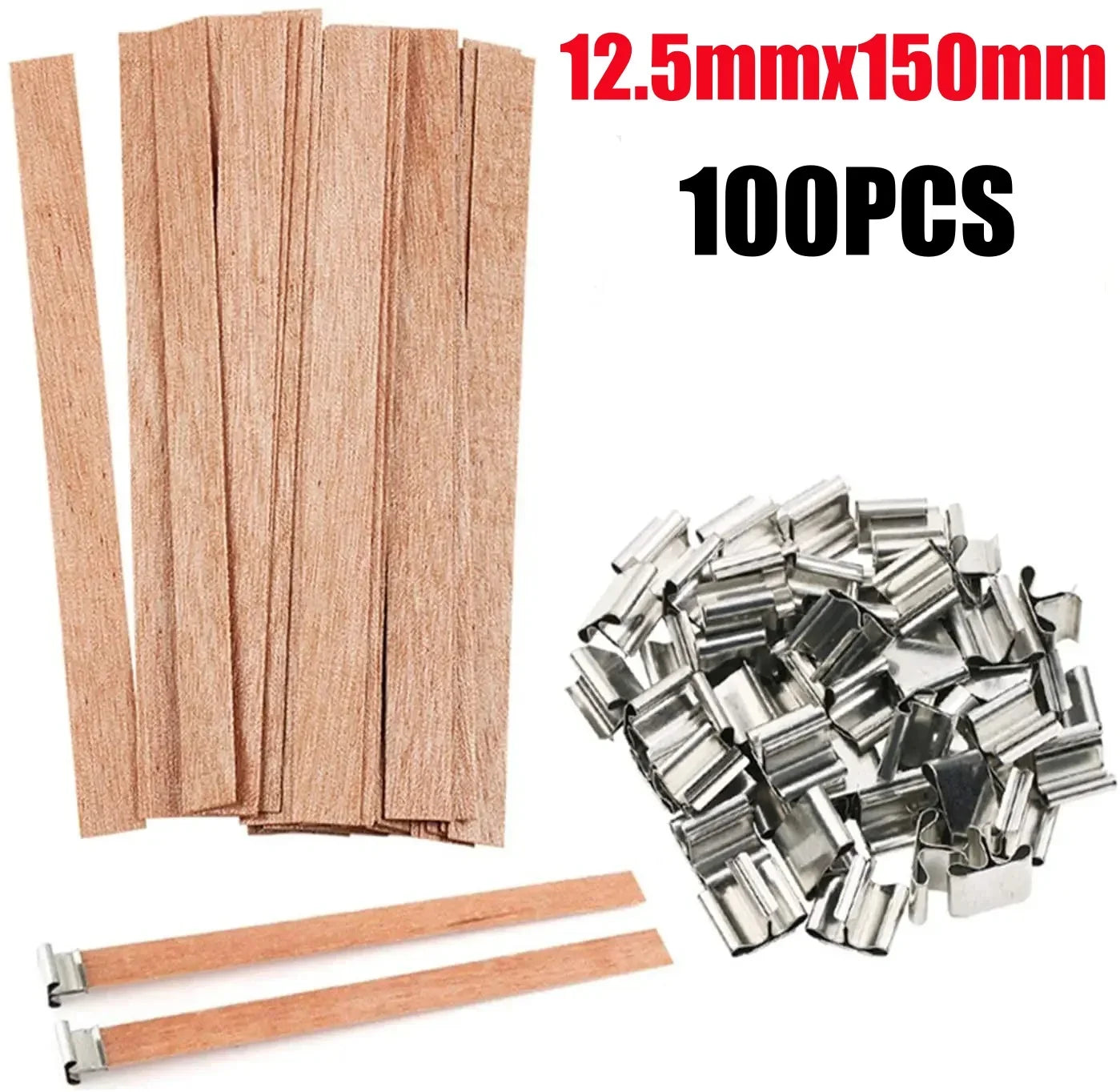 Wooden Candle Wicks with Metal Base Flat Wood Wick Tabs for Soy Wax DIY Candle Making Supplies