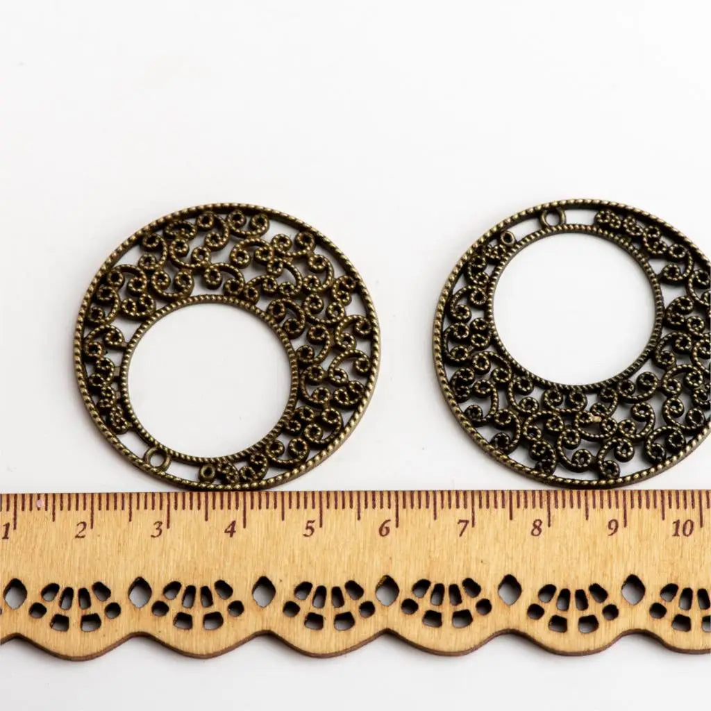 Round Filigree Pendant Charms for Jewelry Making Copper Alloy Circle Connectors DIY Earrings Necklaces Craft Supplies