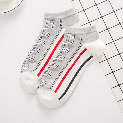 Trendy Ademend Korte Katoenen Sokken met Grappige 3D Skull Letterprint voor Mannen – Stijlvolle Laag Model Sport Boot Sokken