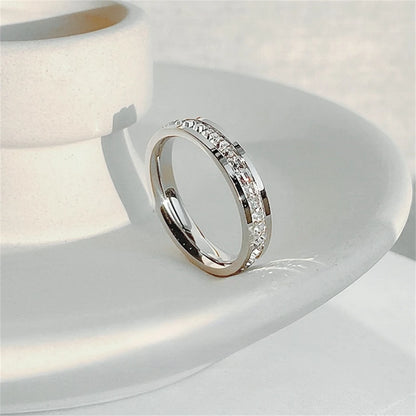 Elegante Roségouden Dubbele Rij Vierkante Zirkonia RVS Ring – Romantische Sieraden voor de Verloving en Bruiloft van Vrouwen