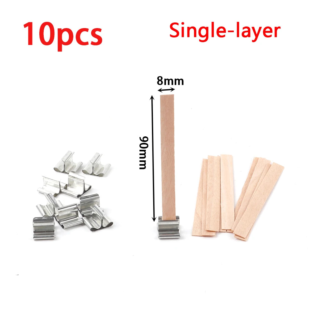 Double Layer Wooden Candle Wicks with Base for Soy Wax DIY Candle Making Supplies