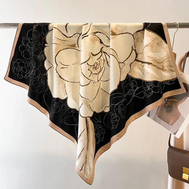 Elegante 90x90cm Twill Zijde-gevoel Vierkante Sjaal voor Dames - Luxe Haar Boomprint Hoofddoek, Sjaal en Nek Sjaal, Perfect voor Hijab of Bandana-stijl!