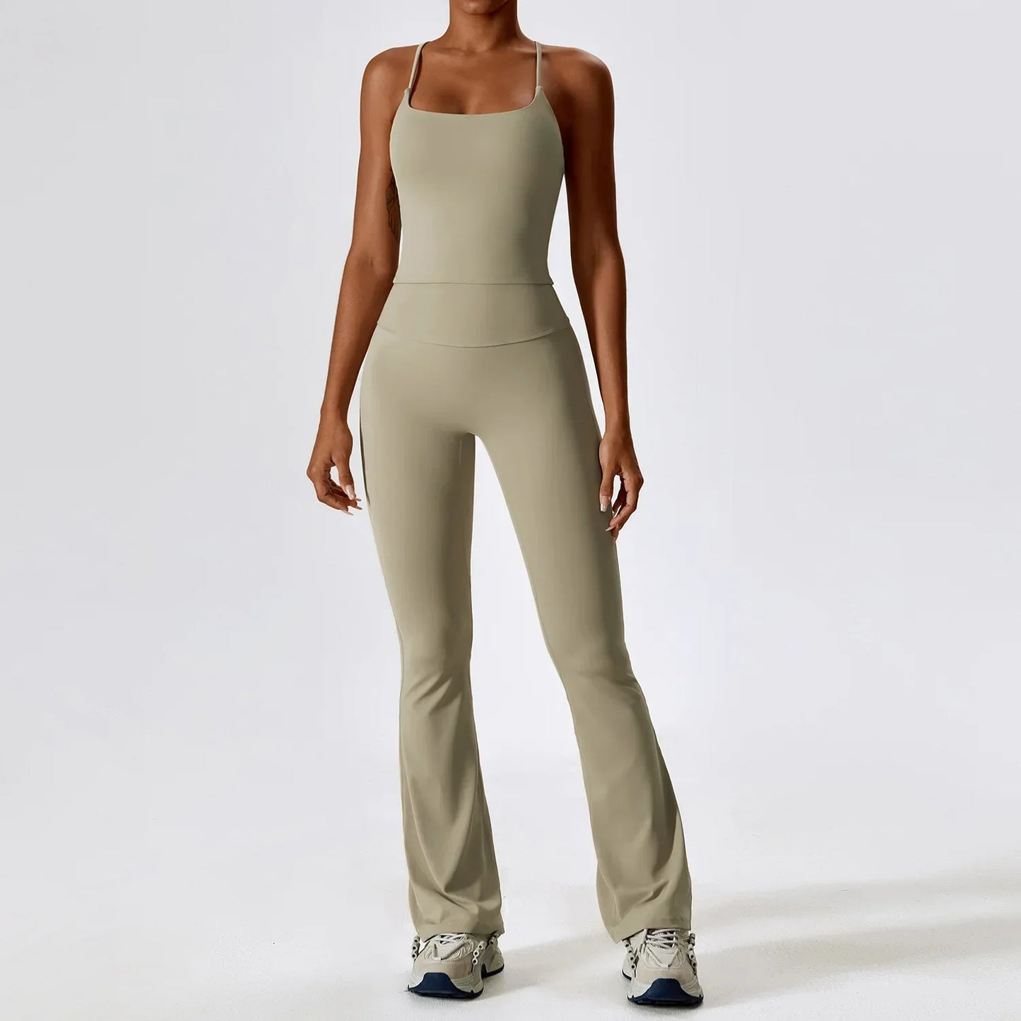 Til je training naar een hoger niveau: 2-delige dames yoga set met hoge taille flare leggings en stijlvolle mouwloze vest top voor ultiem comfort en prestaties
