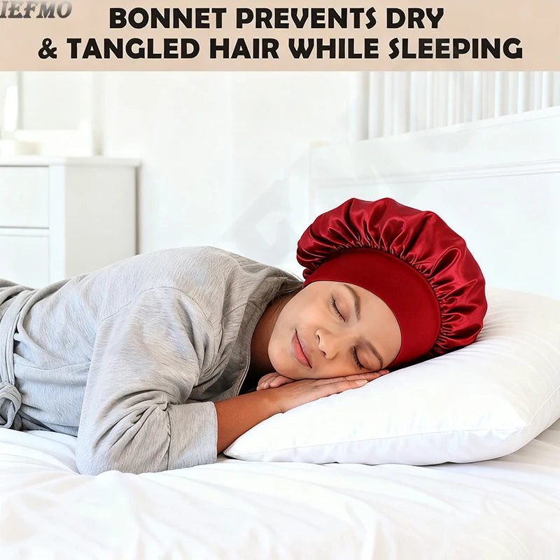 Satin Bonnet Silk Hair Bonnet Sleeping Sleep Bonnets Large Wide Soft Band for Curly Hair Braids Women's Night Cap for Hair Care