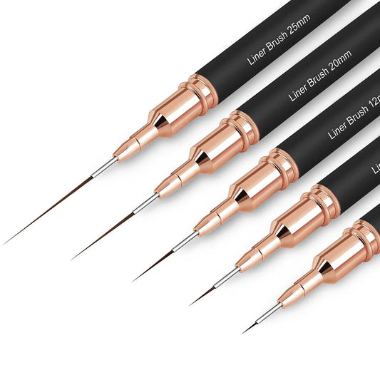 5 Formaten Zwarte Nagel Kunst Liner Penselen - Precisie Schilder Pens voor Indrukwekkende Nagelontwerpen en Fijne Details