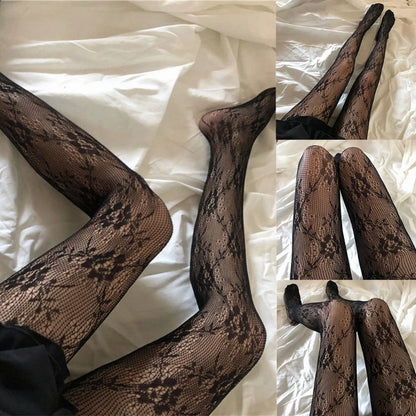 Verleidelijke Bloemen Fishnet Panty voor Vrouwen - Stijlvolle Doorzichtige Netpanty Lingerie