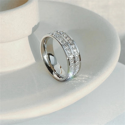 Elegante Roségouden Dubbele Rij Vierkante Zirkonia RVS Ring – Romantische Sieraden voor de Verloving en Bruiloft van Vrouwen