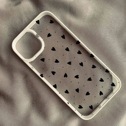 Chic Roze Hart Telefoonhoesje voor iPhone 14 Pro Max, 15, 13, 16, 12 Mini, 11, XR, XS, X en 7 Plus - Schattige Zwarte Transparante Harde Hoes