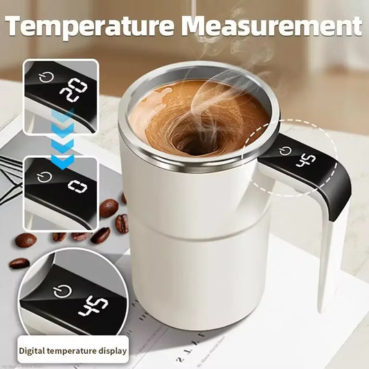 Slimme Zelfroerende Magnetische Koffiemok - USB Oplaadbare Thermosbeker met LCD-scherm voor Moeiteloos Mengen en Voedselveiligheid