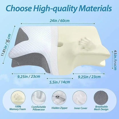 Luxueus 2-in-1 Ergonomisch Geheugenfoam Cervicaal Kussen - Snelle Terugstuiter Design voor Ultieme Nekpijnverlichting en Comfortabele Slaap