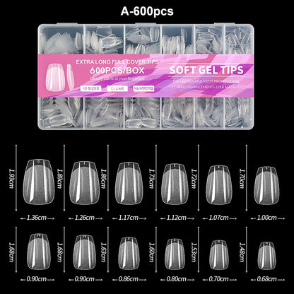 Elegante Amandel Franse Coffin Zachte Gel Nepvalse Nageltips - Volledige Bedekking Semi-Matte Extensions voor een Gepolijst Uiterlijk