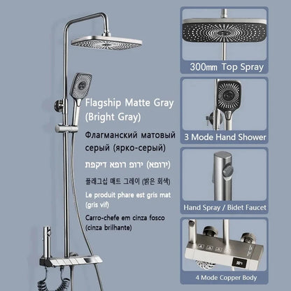 Stijlvol Piano Toets Douche Systeem: Compleet Badkamer Douche Set met LED Digitale Weergave en Koper Armaturen voor Warm en Koud Water Genot