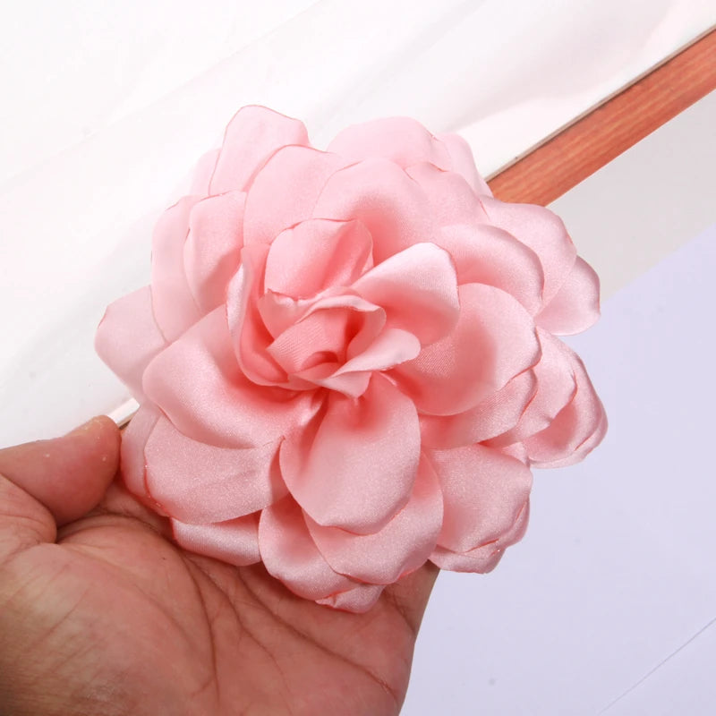 5pcs Satin Fabric Flowers 12cm Burned Edge Artificial Flowers for Sewing Wedding Dress DIY Crafts