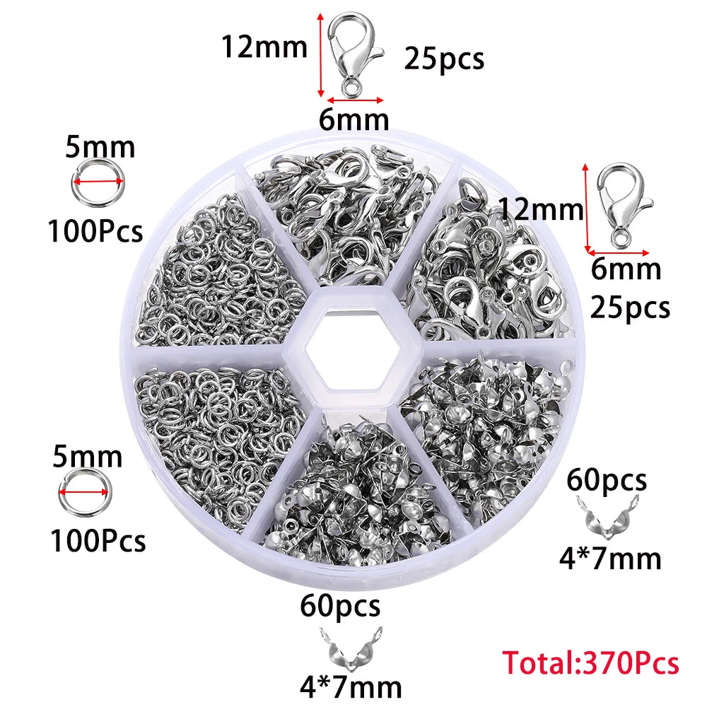 Schmuckzubehör Set 370 Teile Karabinerverschlüsse Biegeringe Endkappen für DIY Schmuckherstellung