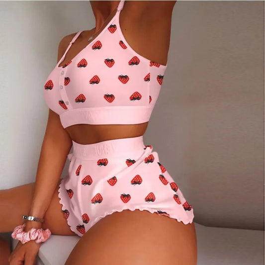 Chique 2-delige Dames Pyjama Shorts Set - Stijlvolle Geprinte Lingerie Camisoles & Tank Tops voor Gezellige Nachten en Ontspannen Thuisoutfits