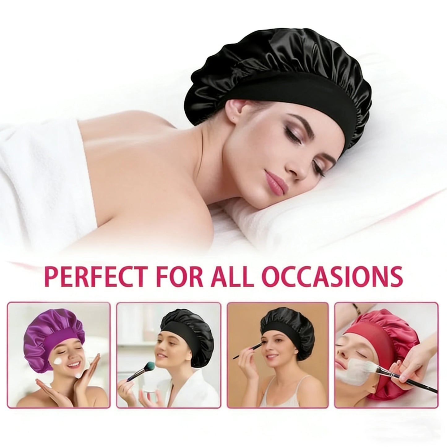 Bonnet Sleeping Cap Nightcap High Elastic Wide Brim Satin Night Hat Shower Silky Bonnet Hair Cover Wrap for Women Man Sleep Cap