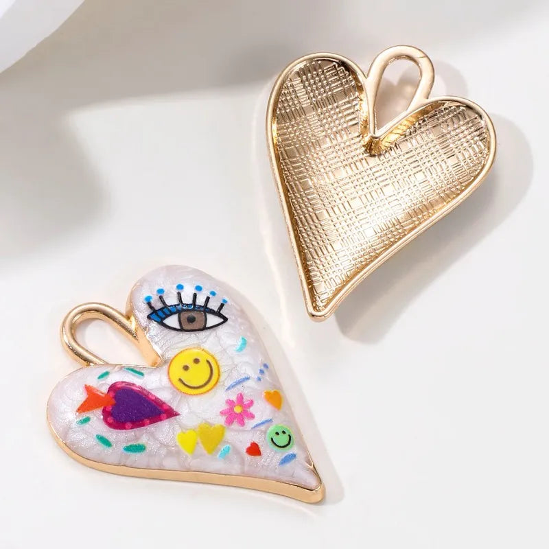 5pcs Colorful Heart Evil Eye Enamel Charms Y2K Jewelry Making Pendants