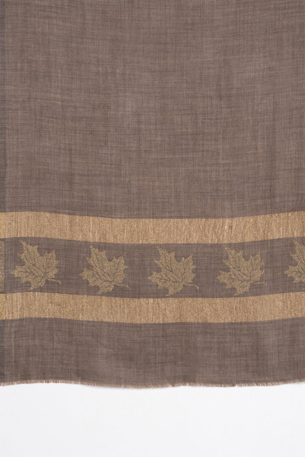 Gold Maple Leaf Border Cashmere Wool Scarf -  Beige-2