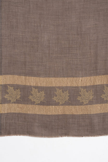 Gold Maple Leaf Border Cashmere Wool Scarf -  Beige-2