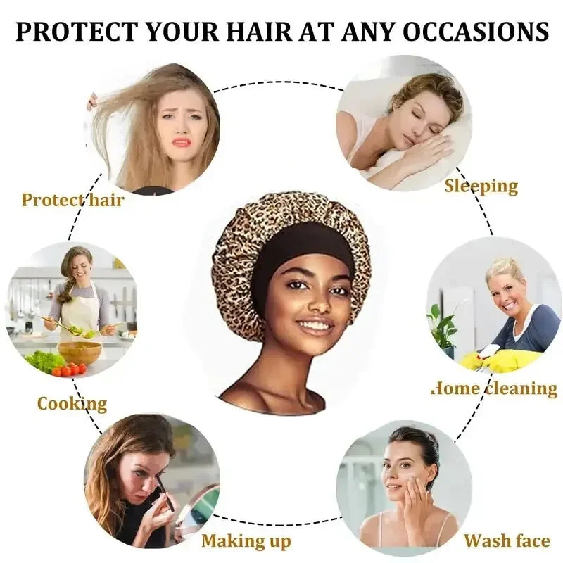 Satin Bonnets Night Sleeping Cap Large Elastic Wide Soft Band Colorful Silk Hat for Curly Hair Care Beauty Makeup for Women Men