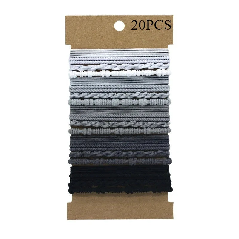 Set van 20 Boho-geïnspireerde elastische haarbanden en armbanden voor vrouwen - Stijlvolle zwarte paardenstaart houders en haarbanden