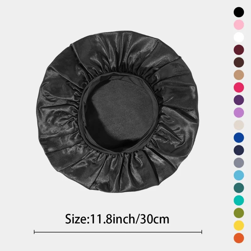 Bonnet Sleeping Cap Nightcap High Elastic Wide Brim Satin Night Hat Shower Silky Bonnet Hair Cover Wrap for Women Man Sleep Cap