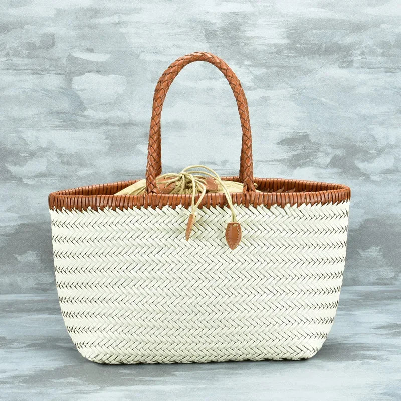 Luxe Dames Echte Lederen Gevlochten Schoudertas - Vintage Grote Handtas voor Chic Casual Winkelen en Alledaagse Stijl
