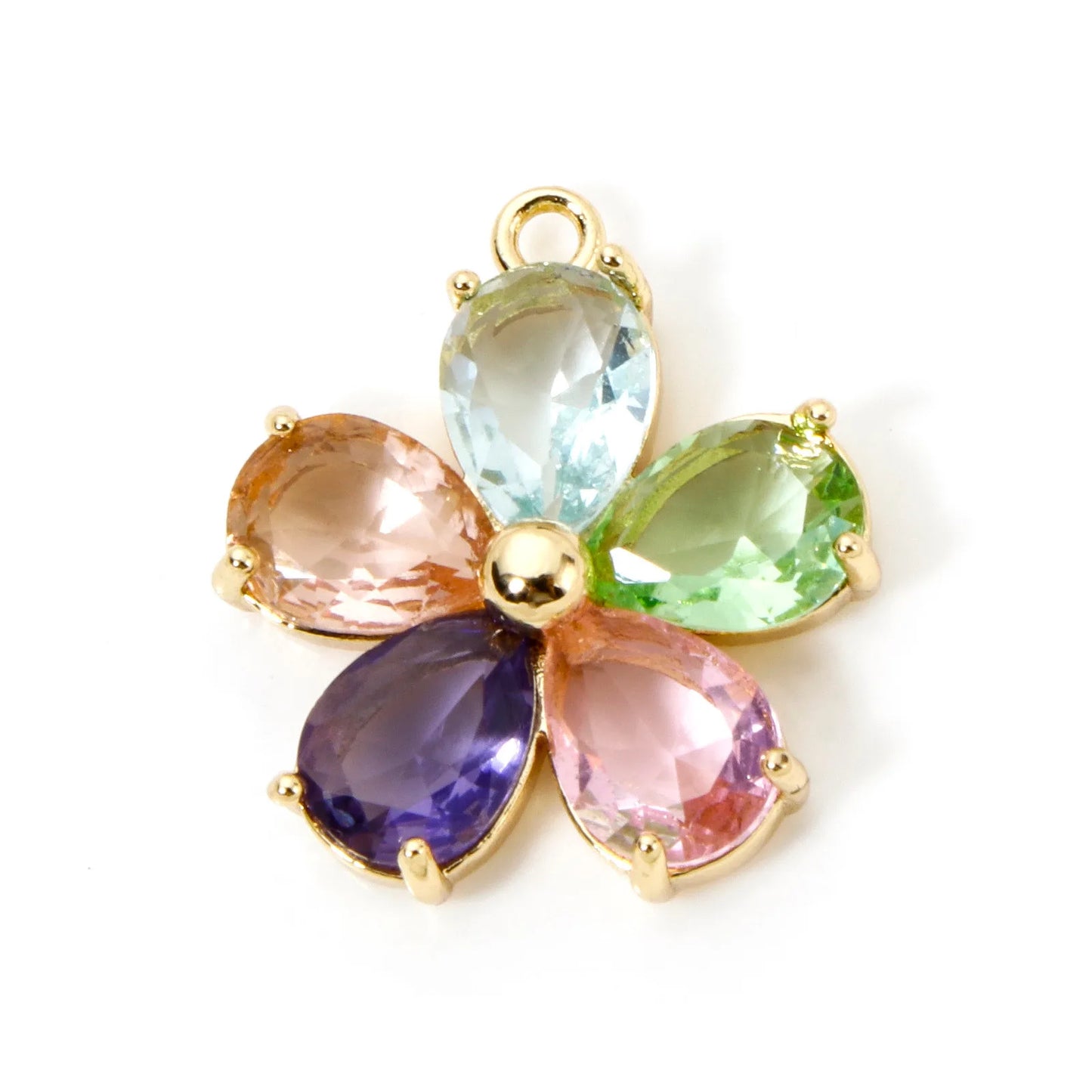 Glass Flower Charm 18K Gold Plated Brass Jewelry Making Supply