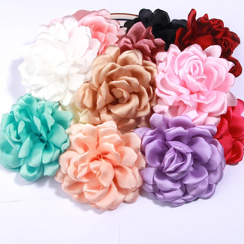 5pcs Satin Fabric Flowers 12cm Burned Edge Artificial Flowers for Sewing Wedding Dress DIY Crafts