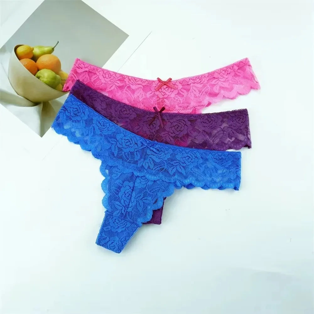 3-delige set! Gratis verzendkosten op stijlvolle dames kant stringondergoed – Sexy lage taille transparante G-string voor de gedurfde en mooie!