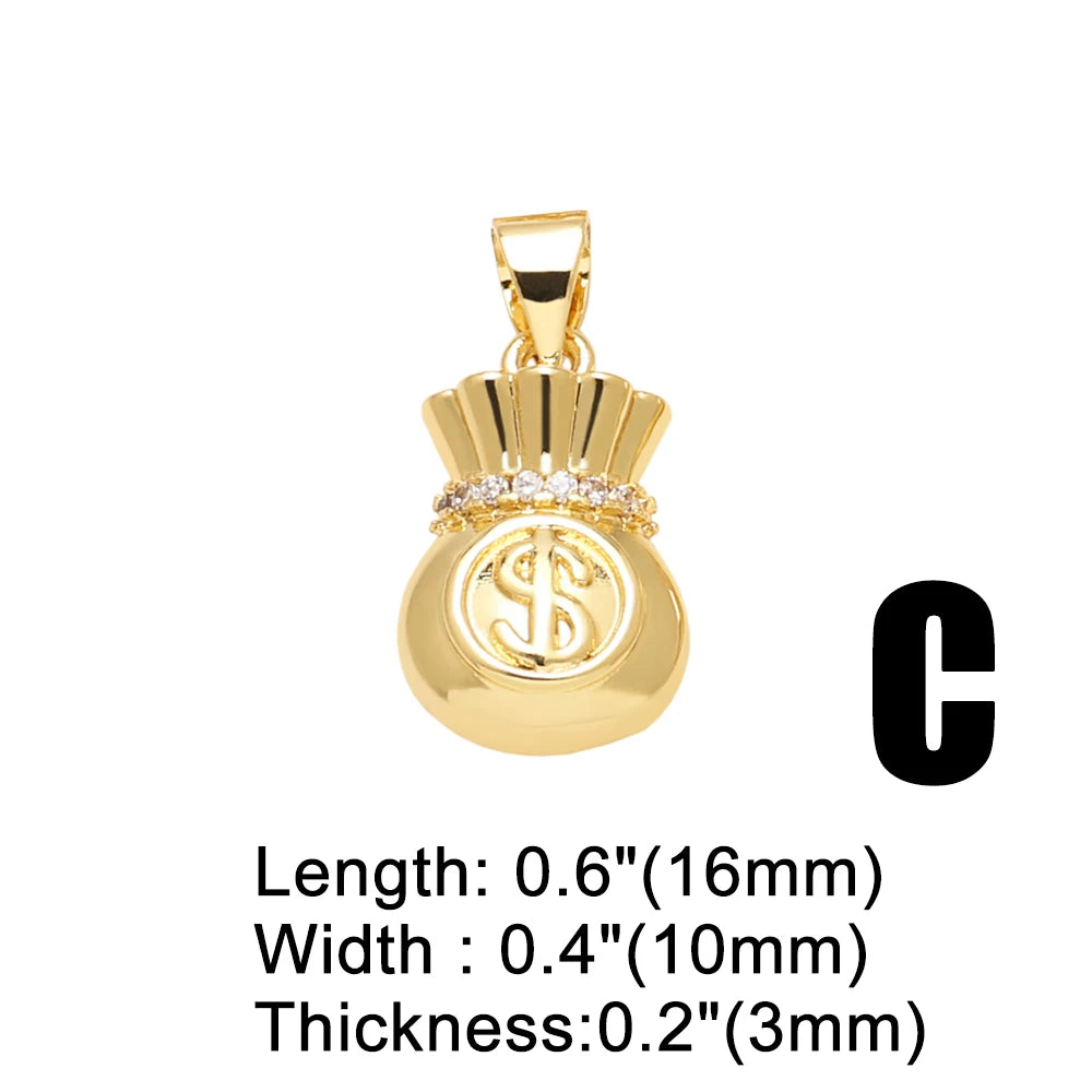 Gold Plated CZ Charms Rose Heart Money Bag Chili Pendants Copper DIY Bracelet Jewelry Making Supplies