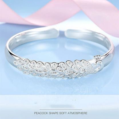 Exquise 925 Sterling Zilveren Elegante Pauw Opening Schermarmband - Perfect voor Damesmode, Feesten en Huwelijksceremonies! Het Ultieme Sieraden Cadeau!