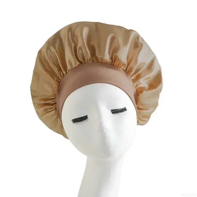 Bonnet Sleeping Cap Nightcap High Elastic Wide Brim Satin Night Hat Shower Silky Bonnet Hair Cover Wrap for Women Man Sleep Cap