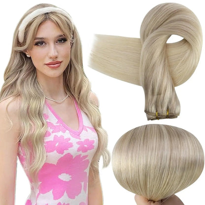 Verander Je Uiterlijk met Full Shine Ombre Blonde Menselijk Haar Weft Extensions - Zijdeachtig Steil 100g Remy Skin Dubbele Weft Bundels voor een Perfecte Salonafwerking!