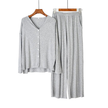 Gezellige en Chique Dames 2-delige Winter Loungewear Set - Stijlvolle Lange Mouwen Pyjama en Zachte Cardigan voor Ontspanning in Lente en Herfst