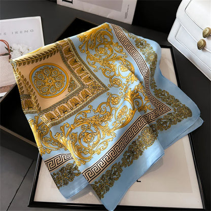 Verhoog je stijl met de 2024 mode 70x70 cm bedrukte zijden pashmina sjaal voor vrouwen - veelzijdige vierkante omslagdoek en stijlvolle haarband!