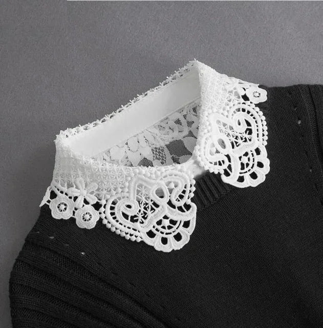 Chic 2024 Voorzijde Strik Witte Afneembare Kant Kraag voor Dames – Vintage Stijl Blouse Accessoire voor een Modebewuste Uiterlijk