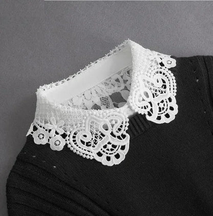 Chic 2024 Voorzijde Strik Witte Afneembare Kant Kraag voor Dames – Vintage Stijl Blouse Accessoire voor een Modebewuste Uiterlijk