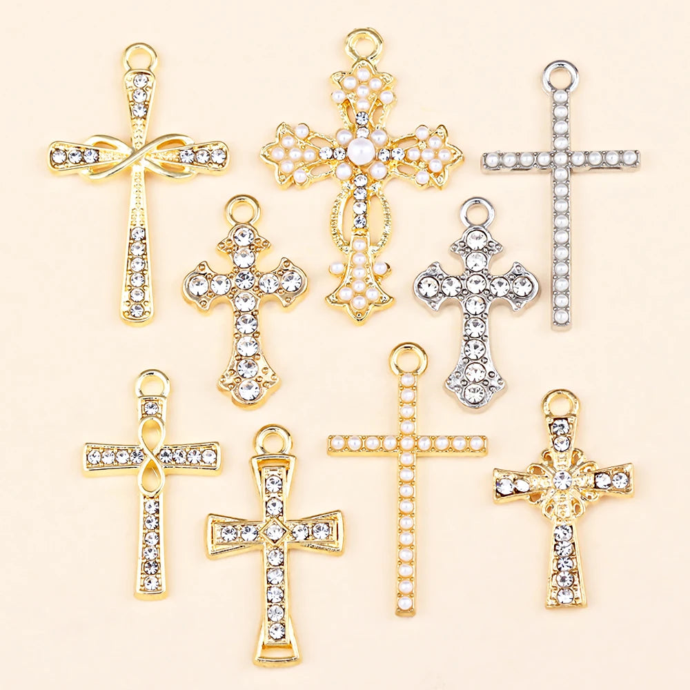 Crystal Cross Charms Gold Silver Crucifix Jewelry Making Supply