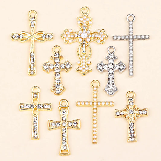 Crystal Cross Charms Gold Silver Crucifix Jewelry Making Supply
