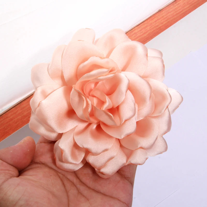 5pcs Satin Fabric Flowers 12cm Burned Edge Artificial Flowers for Sewing Wedding Dress DIY Crafts