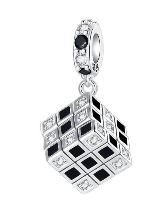 925 Sterling Silver Puzzle Charms Bead with Zircon Inlay DIY Bracelet Pendant Jewelry Making Supplies