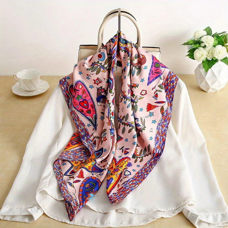 Elegante 90x90cm Twill Zijde-gevoel Vierkante Sjaal voor Dames - Luxe Haar Boomprint Hoofddoek, Sjaal en Nek Sjaal, Perfect voor Hijab of Bandana-stijl!