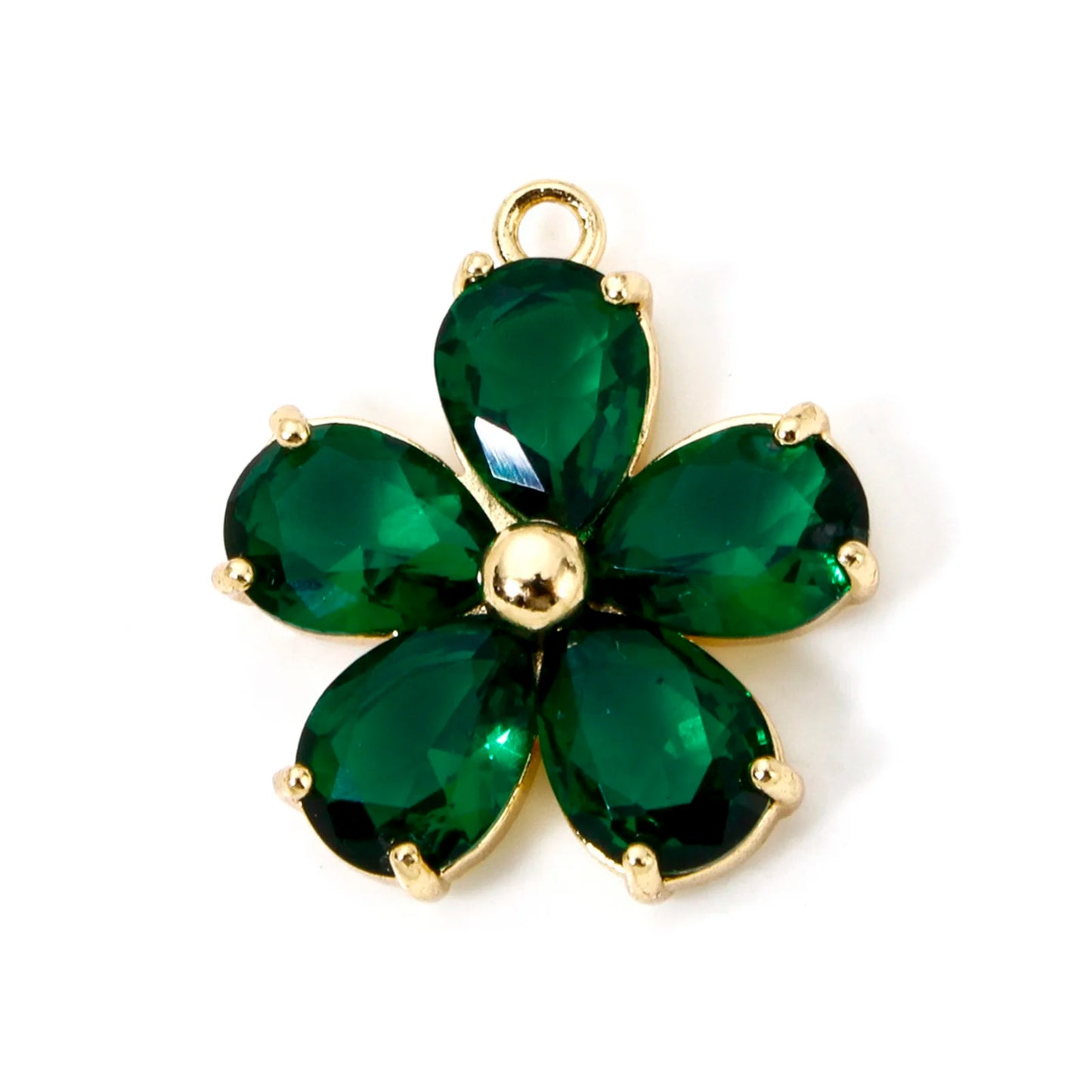 Glass Flower Charm 18K Gold Plated Brass Jewelry Making Supply