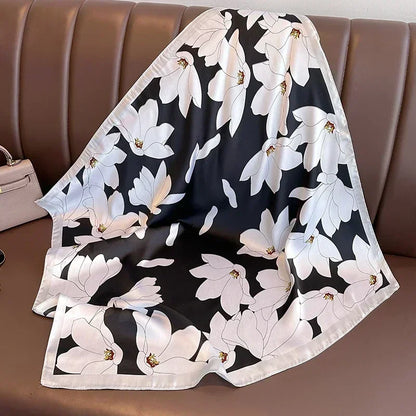 Chic 2025 Lente & Herfst Imitatie Zijde Sjaal voor Vrouwen - 70cm Gedrukt Vierkant Ontwerp, Veelzijdige Zachte Haarband & Sjaal Wikkel, Perfecte Hijab Accessoire!