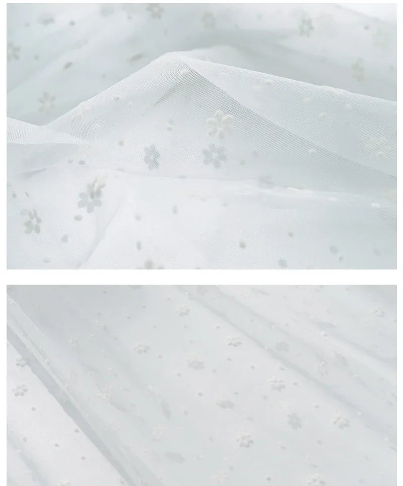 Flower Flocked Tulle Fabric 145x100cm Soft Mesh Fabric for Bridal Veil Princess Dress Doll Skirt Sewing Material